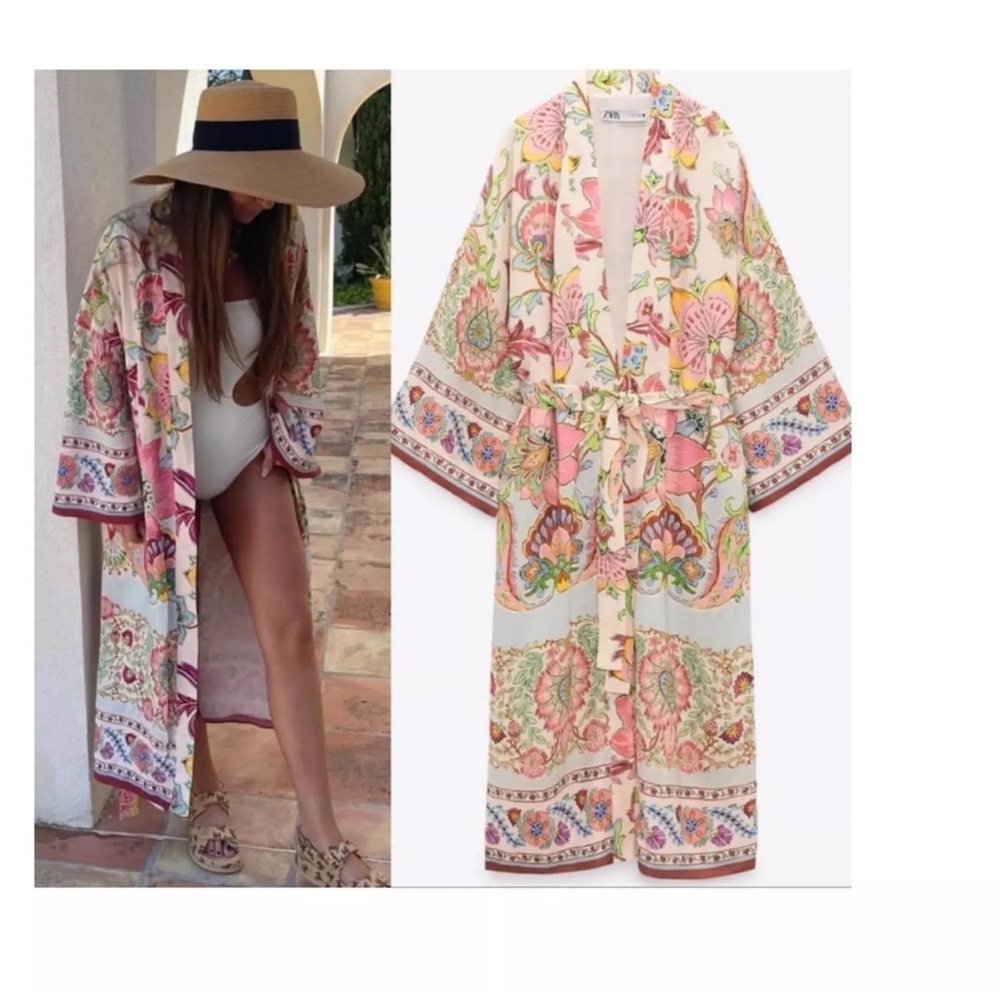 NWT Zara Printed Long Sleeve Kimono Robe Size S - Picture 7 of 12